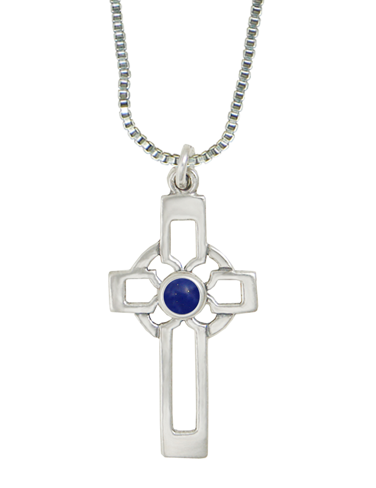 Sterling Silver Celtic Cross Pendant With Lapis Lazuli